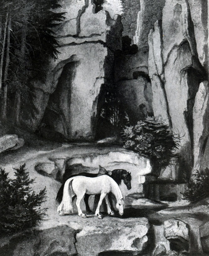Германское искусство. I. М. Швинд (1804-1871). Пустынник ведет коней на водопой. (Мюнхен. Галлерея Шака)